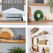 pin collage with text overlay floating shelves