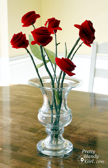 wool roses on a stem