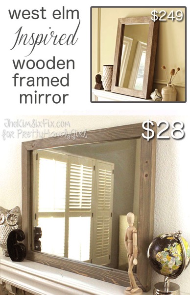 Create this fabulous knock-off West Elm wooden framed mirror without any fancy power tools. Just use a 1x6 tongue and groove board which is the perfect fit to insert an inexpensive IKEA mirror.