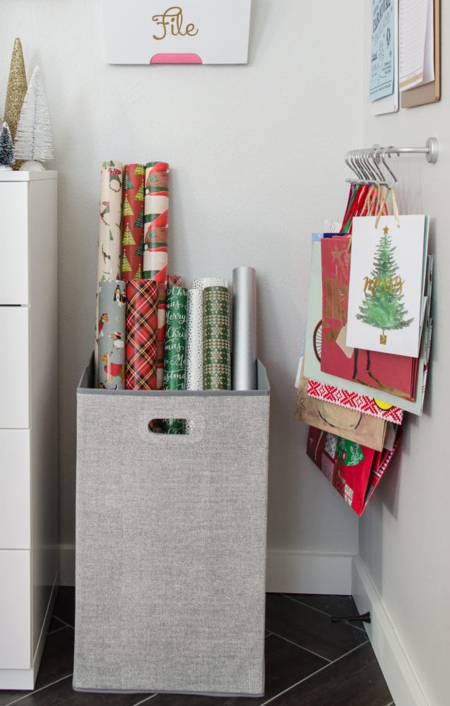 use square hamper to hold long gift wraps by polished habitat