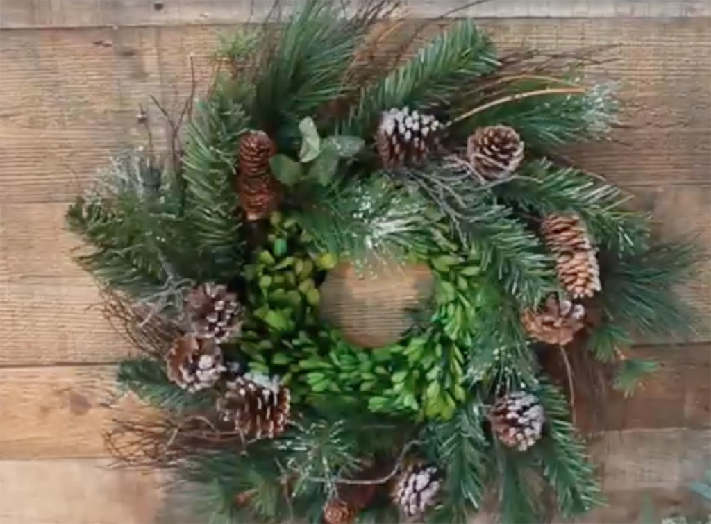 added boxwood wreath inside thrift store wreath