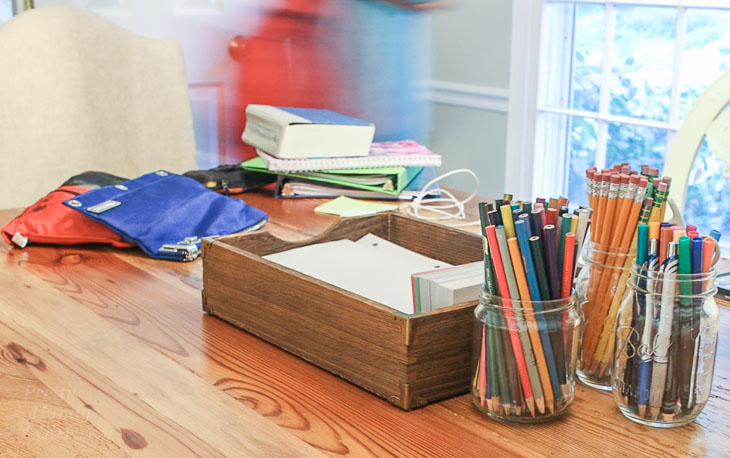 motion blur of boy coming home from school