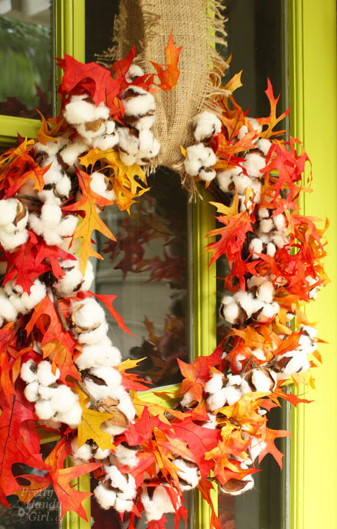 Cotton Fall Wreath and Décor for the Entryway