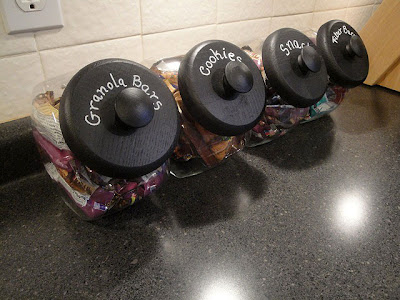 chalkboard painted projects - candy jar lids