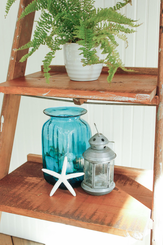 close up rustic ladder shelves