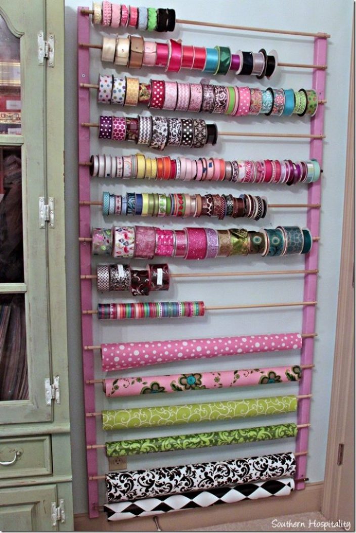 wrapping paper storage idea by southern hospitality