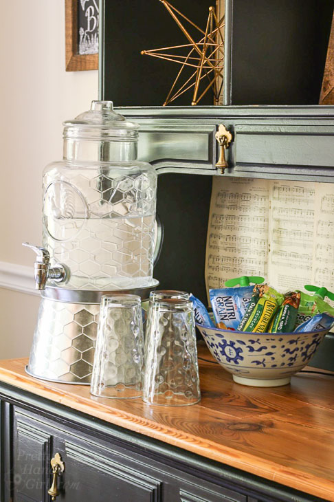 homework station complete with drink dispenser and snacks