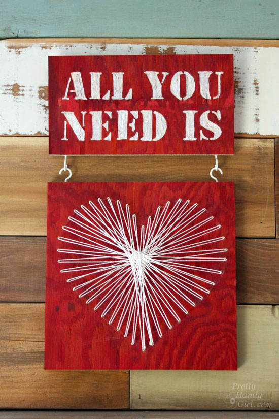 valentine string art all you need is love wood art